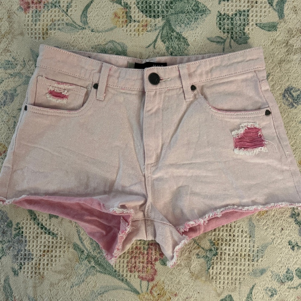 KUT from the Kloth 100% Cotton Jane High Rise Distressed Pink Denim Shorts Sz 2